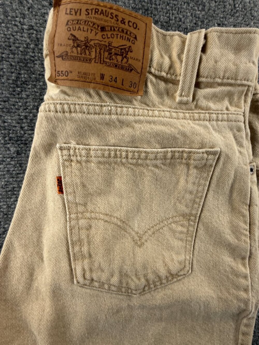 VTG Levis 550 Orange Tab Beige Denim Jeans 1996 USA Cotton Pockets ACTL 32X29.5